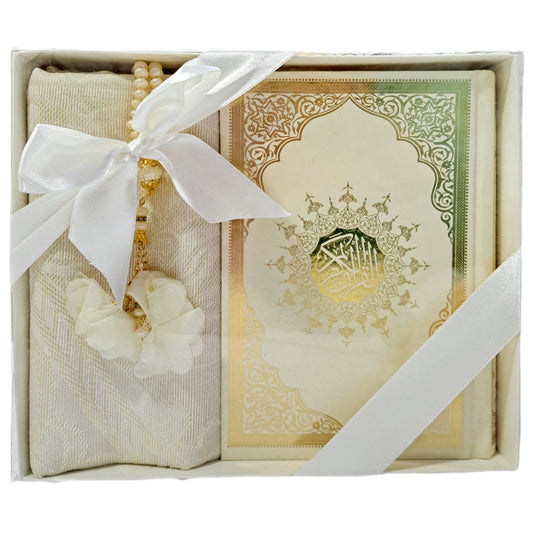 Koran box, prayer mat and tasbih